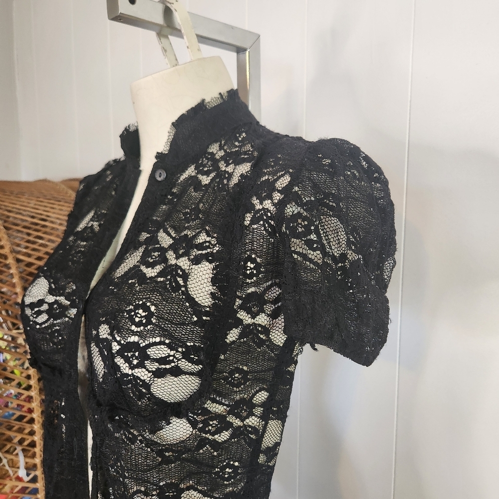 Y2K Whimsigoth Black Sheer Lace Top Blouse Shirt Vintage Size Small Goth Grunge - Picture 4 of 13